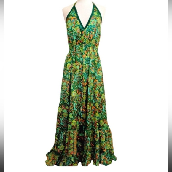 Floral Green Halter Maxi Dress NWT - Picture 3 of 11